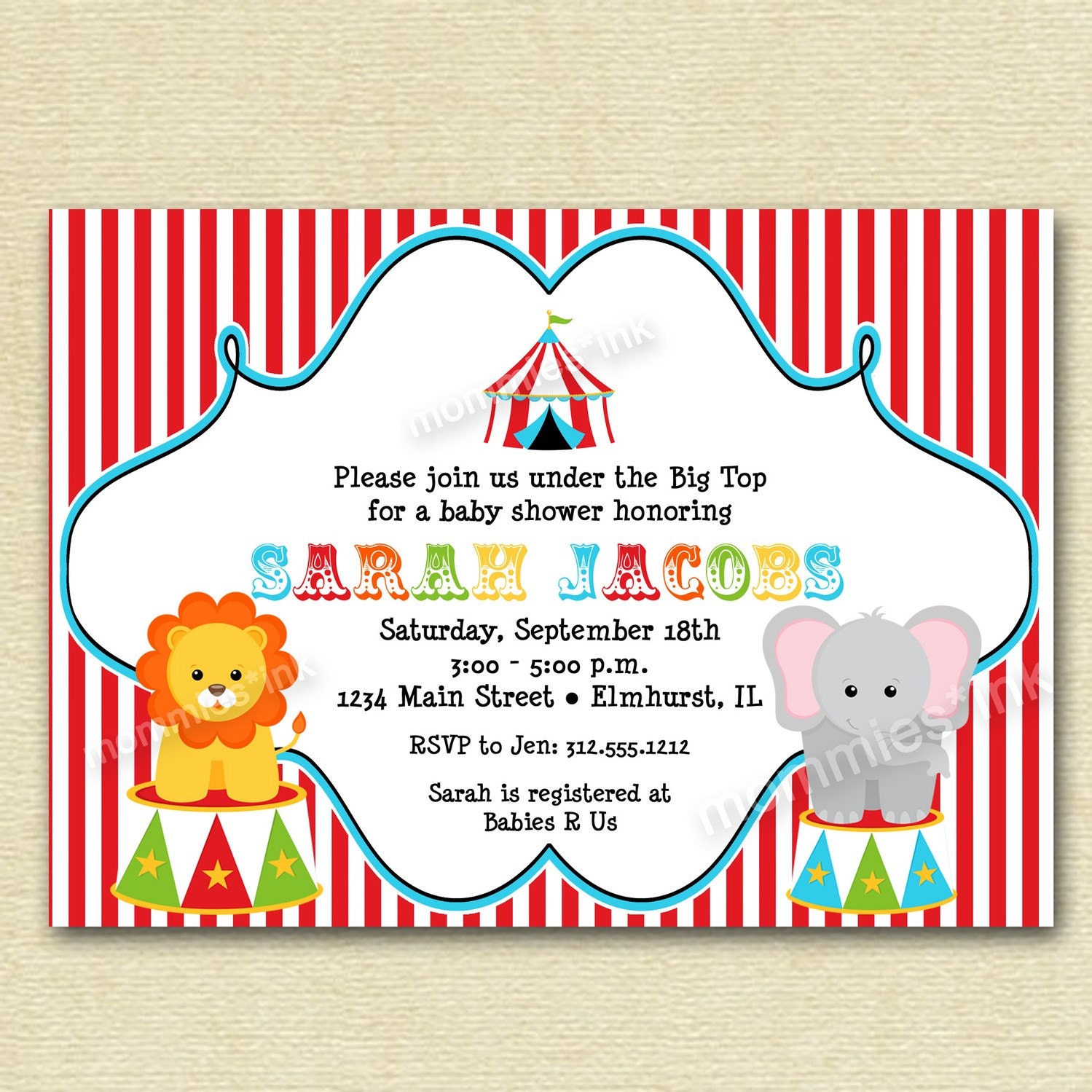 Circus Big Top Baby Shower Invitation - PRINTABLE INVITATION DESIGN Il_570xn