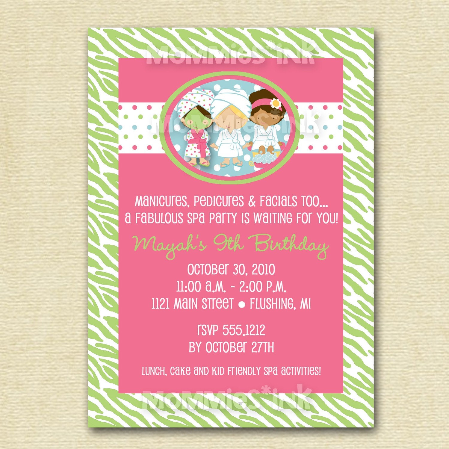 Modern Spa Party Birthday Invite - PRINTABLE INVITATION DESIGN Il_570xn