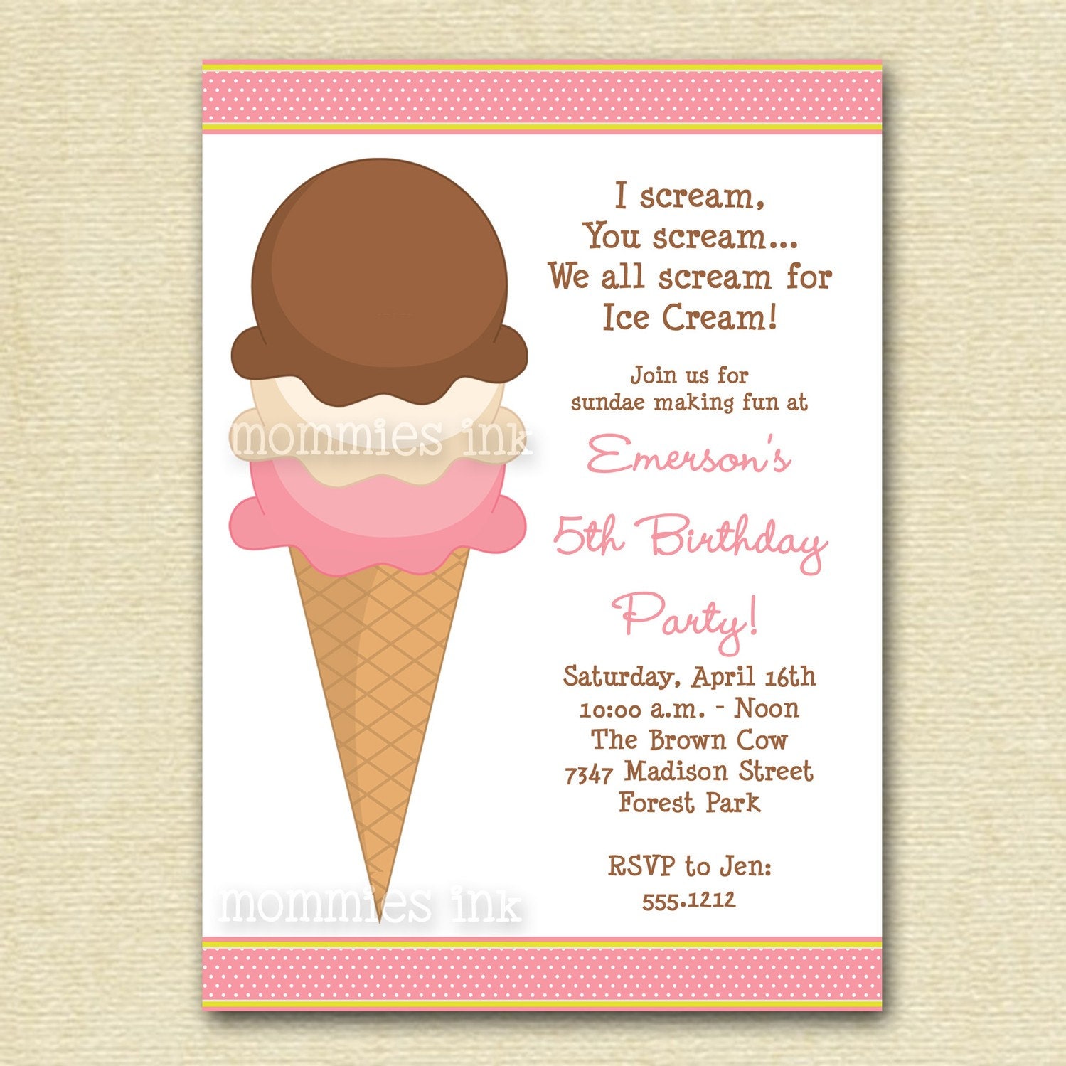 Ice Cream Cone Birthday Invite - PRINTABLE INVITATION DESIGN Il_570xn