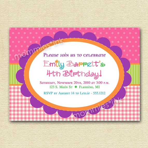 Gingham Bright Polka Dot Birthday Invite - PRINTABLE INVITATION DESIGN Il_570xn