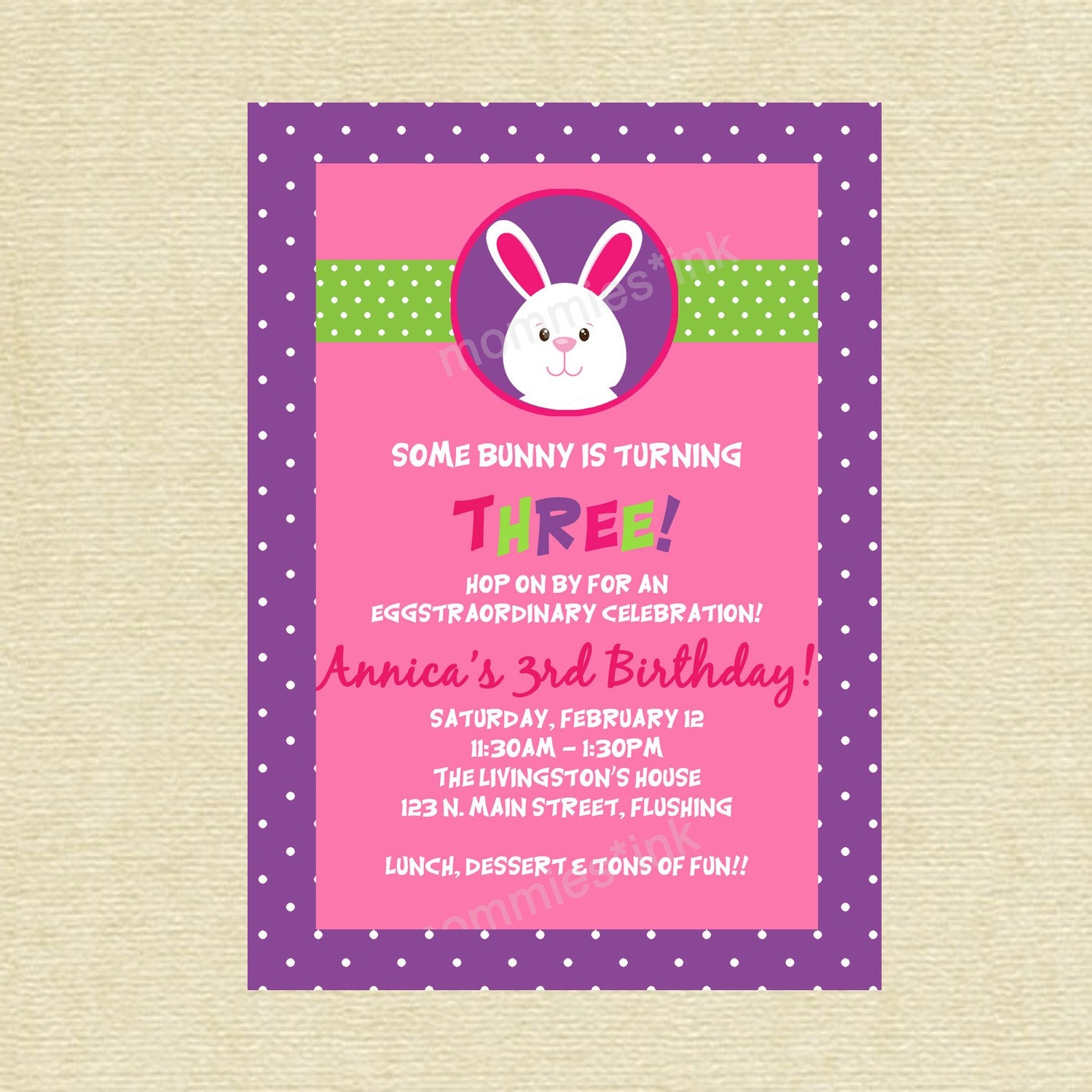Funny Bunny Rabbit Birthday or Baby Shower Invite- PRINTABLE INVITATION DESIGN Il_570xn