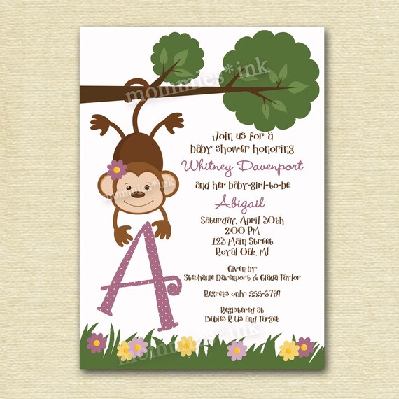Flowered Monkey Business - Baby Shower Invitation - PRINTABLE INVITATION DESIGN Il_570xn