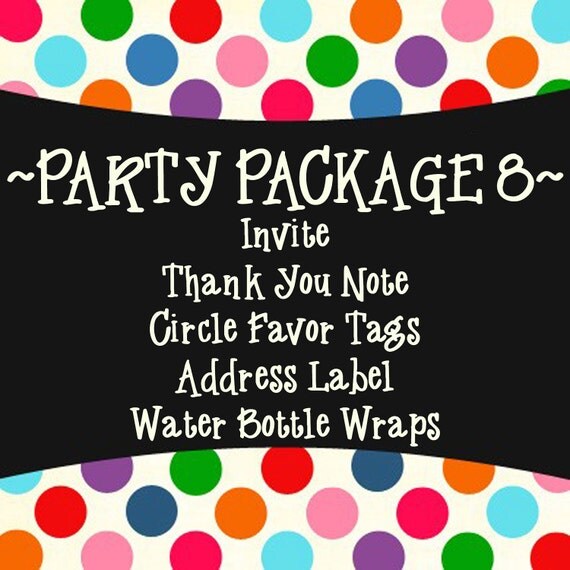 Party Package 8 - Invite, Thank You, Circle Favor Tags, Water Bottle Wraps and Address Label Design - PRINTABLE DESIGNS Il_570xn