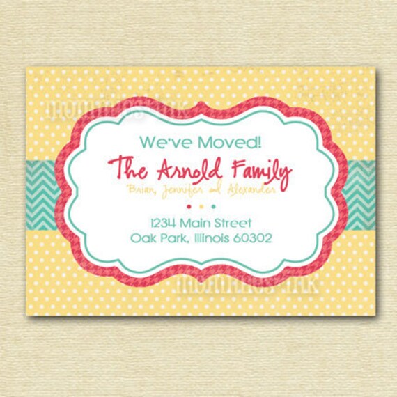 Shabby Chic Polka Dot Moving Announcement with Chevron Accent - PRINTABLE DESIGN Il_570xn