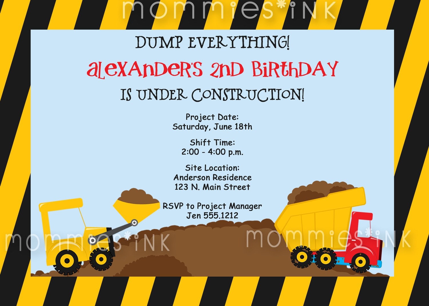 Construction Site Birthday Invite - PRINTABLE INVITATION DESIGN
