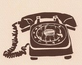 Blank Cards Set- Retro Vintage Cool- Telephone Lightbulb Smile- Linocut Prints- 5 x 7 inch