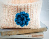 Crochet bowl, bath decor, spa bowl, pale yellow with teal flower