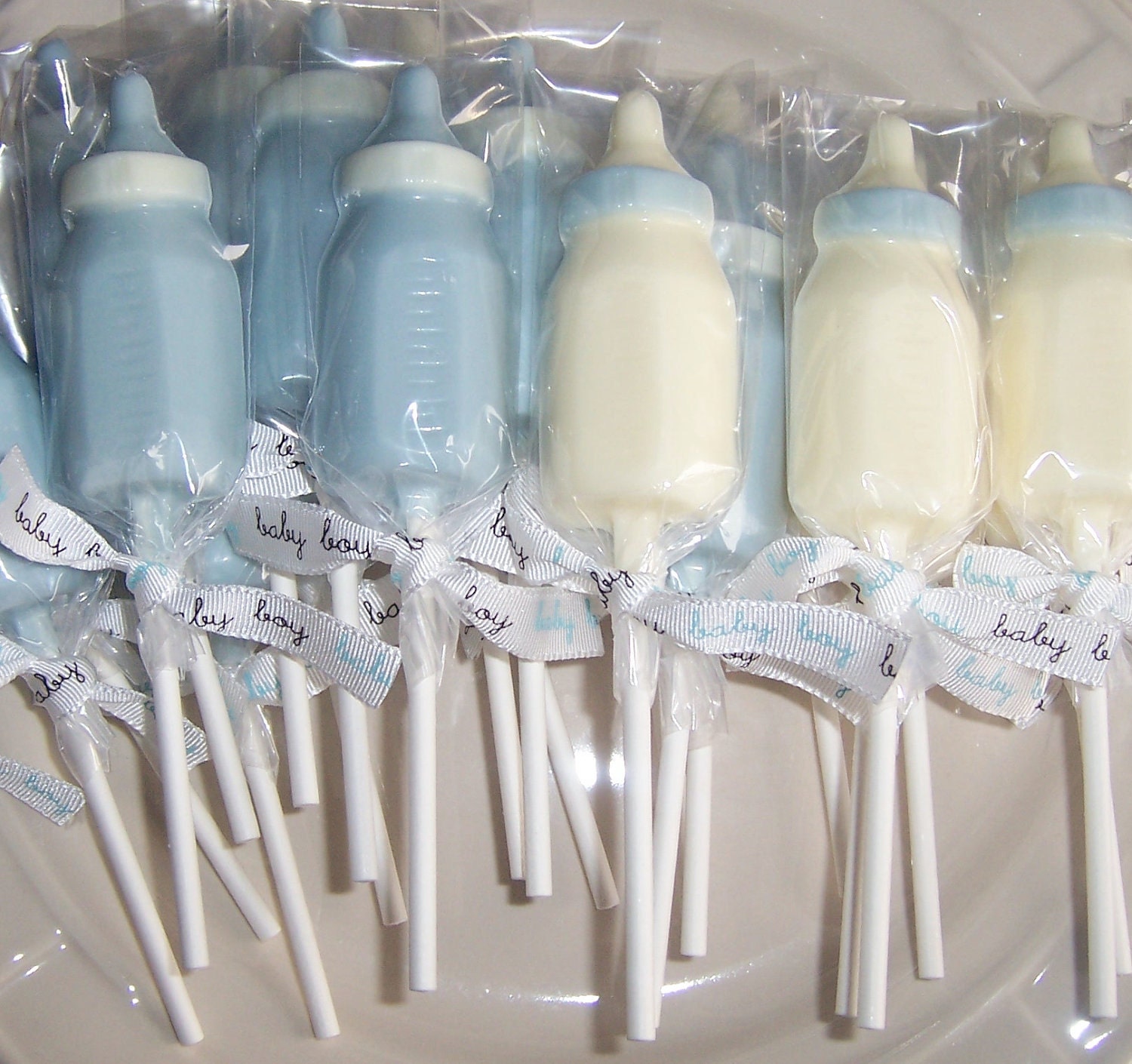 1 DOZEN (12) Solid Chocolate Bottle Lollipops -- Baby Shower favors,  Pregnancy Announcements, Gender Reveal Party favors