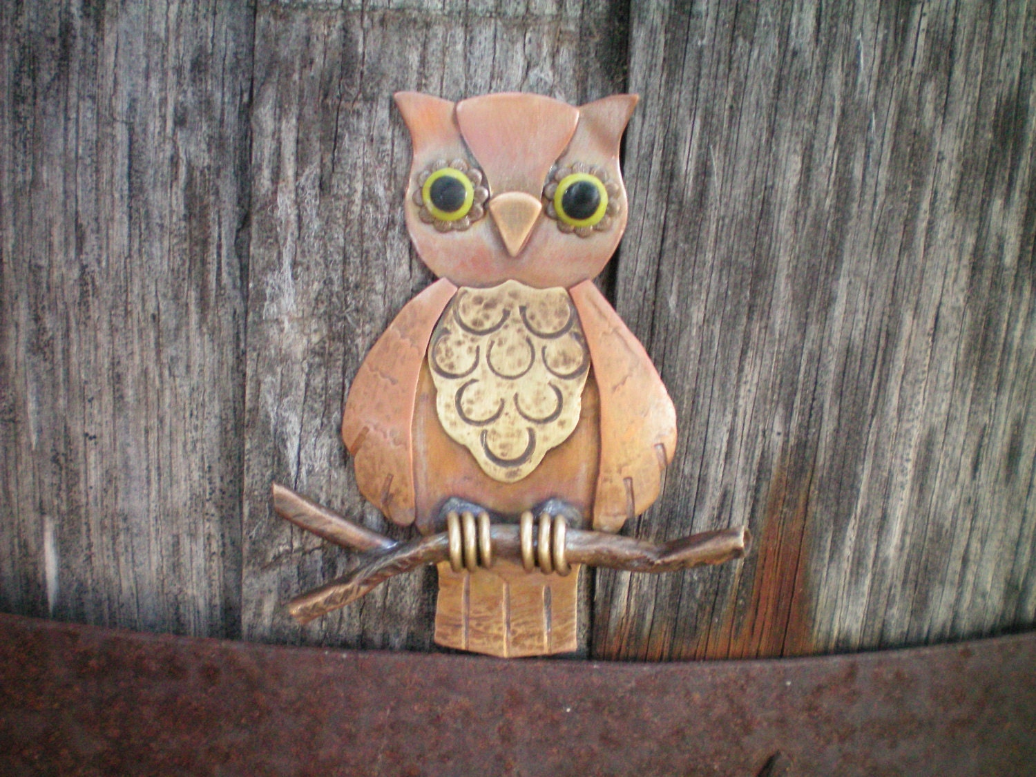 Owl jewelry, necklace or brooch, Mixed metals, copper and brass handmade,  super cute....