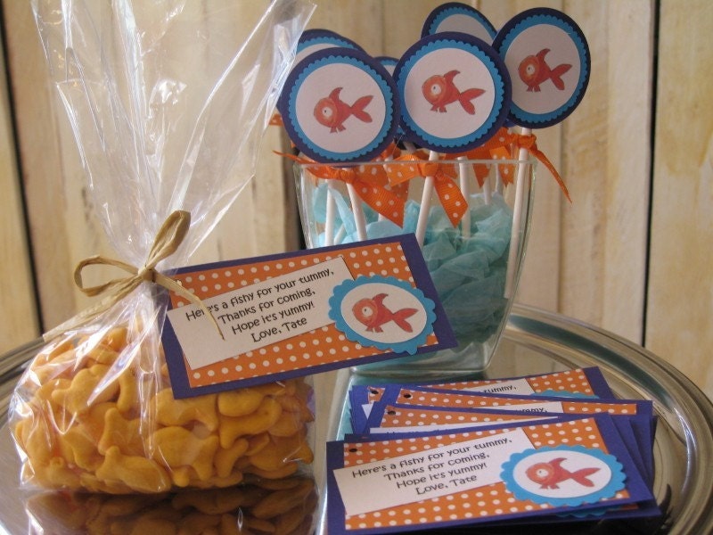 24 Personalized Goldfish Birthday Party Favor Tags and Cupcake Toppers Il_570xn