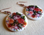 Rose earrings, Vintage Rose Print Shell Earrings, , Victorian, Romantic, Copper, Autumn Rose, Mother's day gift present