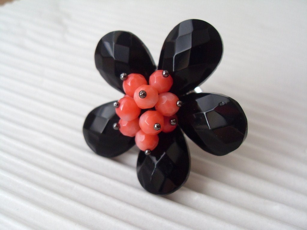 READY to SHIP, Cocktail ring, Coral ring, Genuine Coral Flower Handmade Statement Ring, OOAK, Wedding, Bridesmaids gift, Spring fashion ring