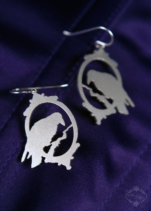 Steampunk Raven earrings in hypoallergenic stainless steel - Crow silhouette - bird jewelry