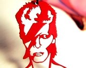 David Bowie Ziggy Stardust homage necklace in red stainless steel - glam rock musician jewelry