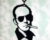 Hunter S. Thompson tribute portrait necklace in black stainless steel - literature geekery jewelry
