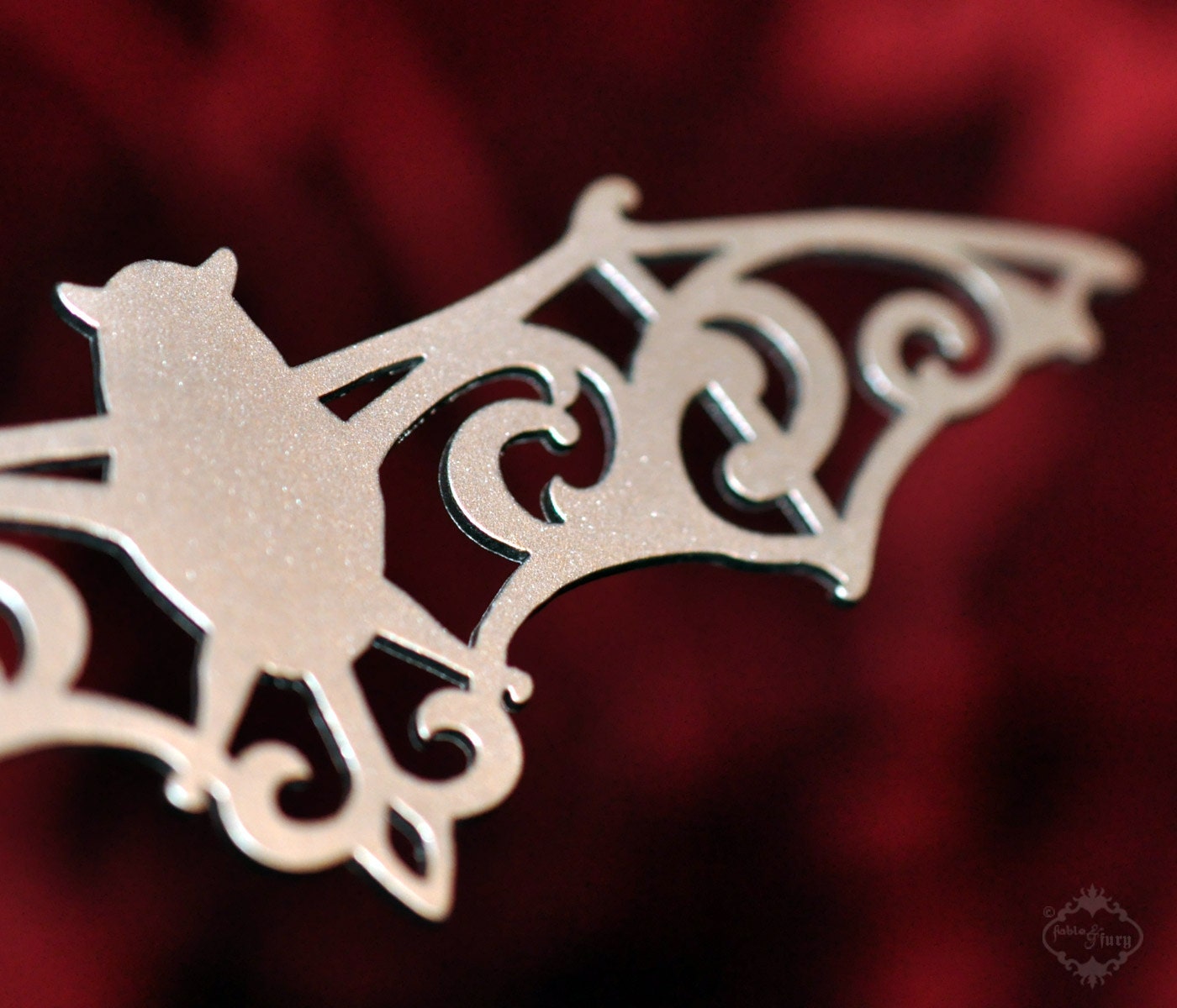 Ornate Bat statement necklace in silver stainless steel - large silhouette vampire bat jewelry