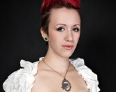 Stainless Raven silhouette cameo necklace - steampunk crow bird jewelry - woodland animal