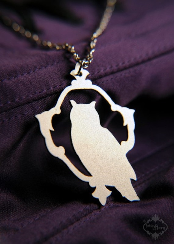 Woodland Owl silhouette necklace in silver stainless steel - bird jewelry