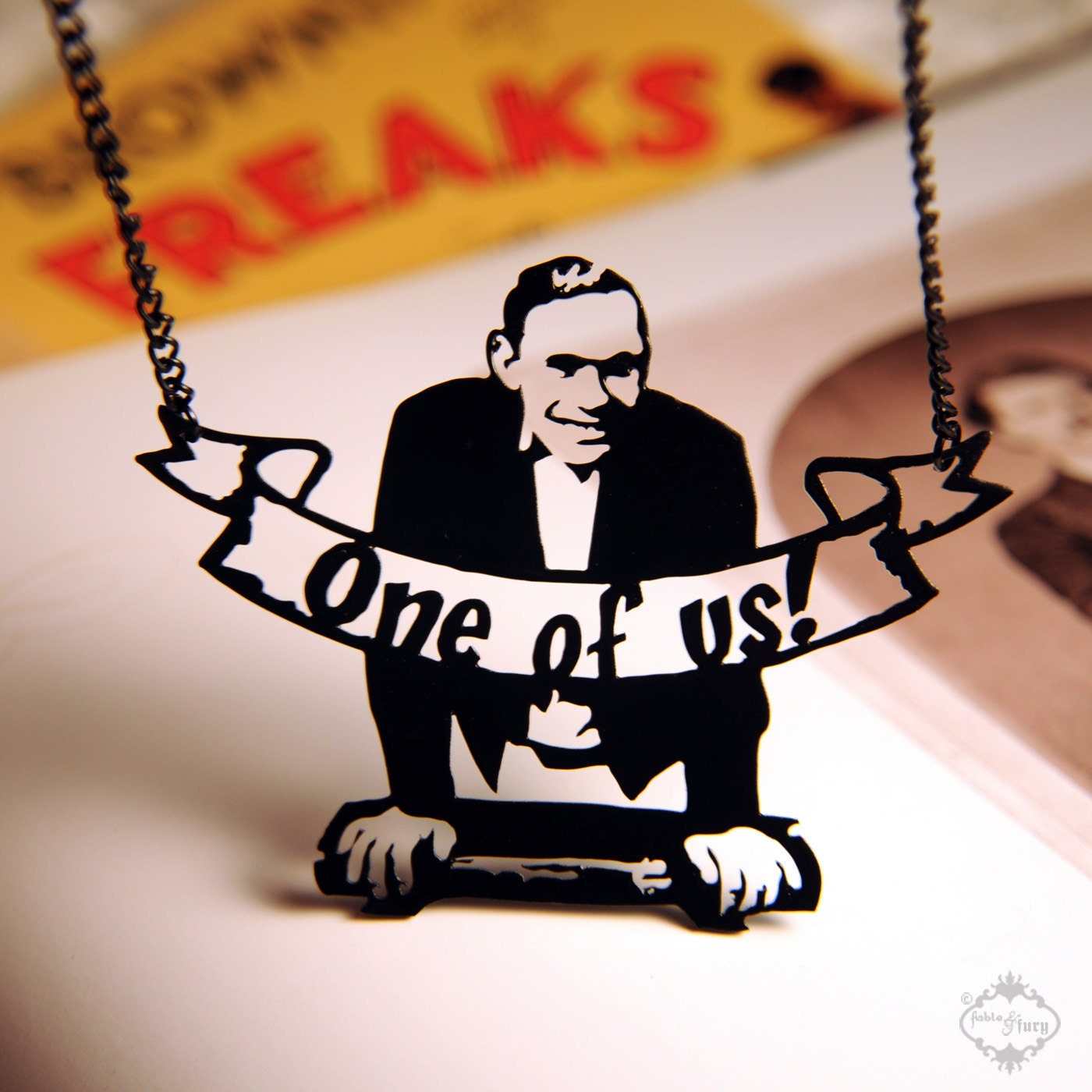 Johnny Eck Circus Sideshow Freaks necklace in black stainless steel - Half Man Performer - One of us