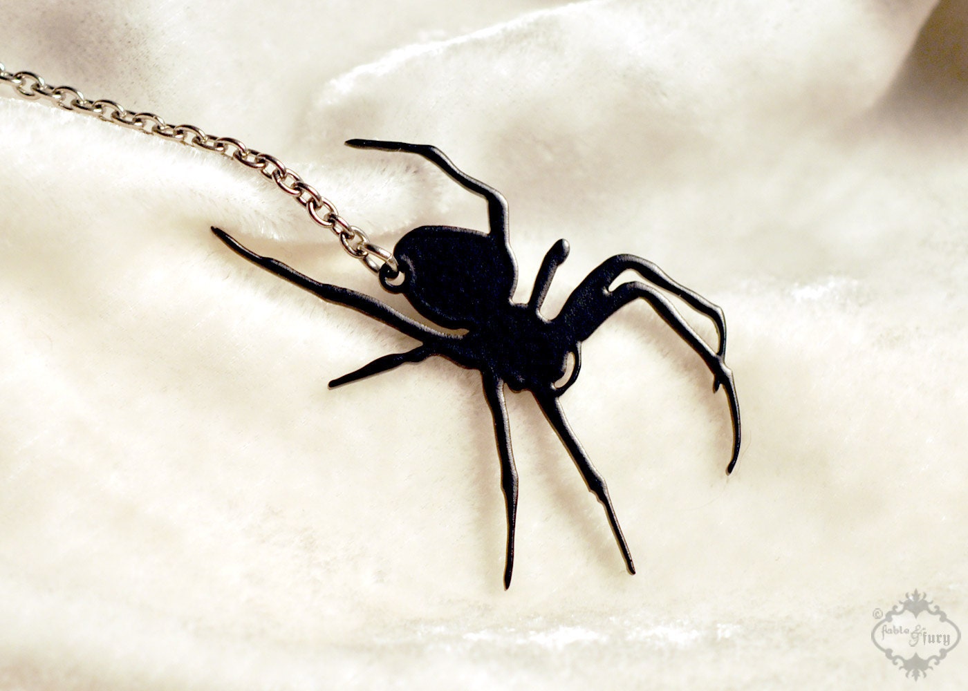 Spider necklace in black stainless steel - silhouette jewelry - lariat style