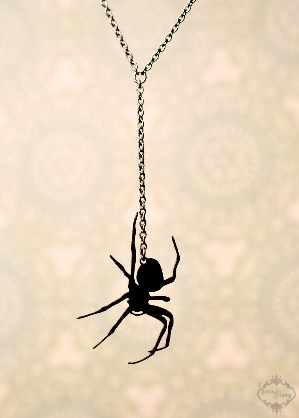 Spider necklace in black stainless steel - silhouette jewelry - lariat style