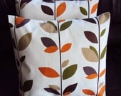 Pillow orange brown black green grey gray spring leaf  cushion shams UK designer fabric covers Two 16 x 16 inch handmade