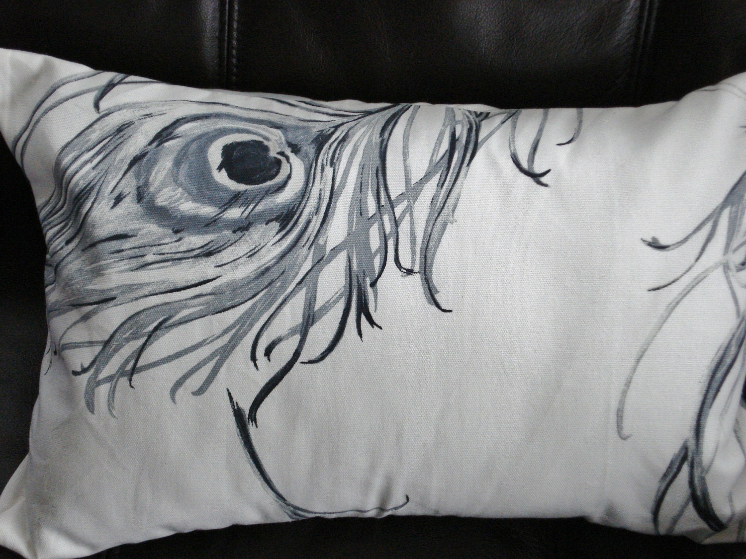 Lumbar pillow gray grey graphite peacock feather Throw cushion covers cases shams fabric covers UK designer fabric One 12 x 18 inch handmade