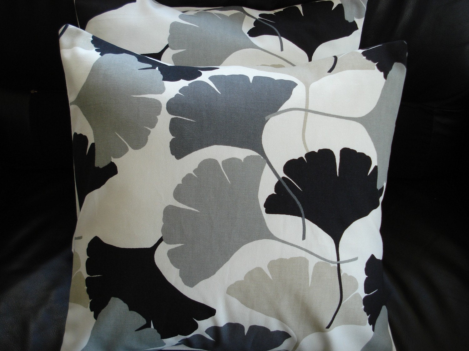 Throw pillow  black grey gray beige fan pattern Cushion covers cases shams UK designer fabric Two 18 x 18 inch handmade