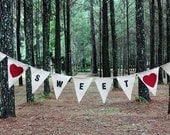 Love Sweet Love burlap banner with red fabric hearts
