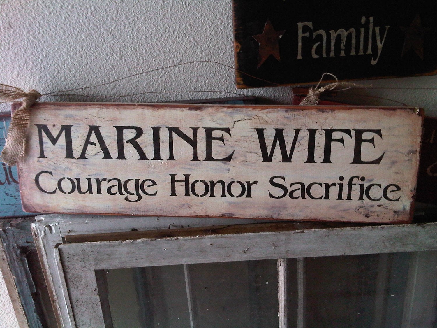Marine Wife Courage Honor Sacrifice Military USMC  Primitive Sign US Navy LICENCED