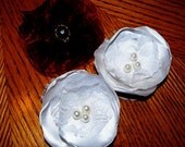 Handmade Flower Hair Clip / Brooch / Beads and Pearls Ponytail Holder / Valentines Flower Hair Accessory in white or any color
