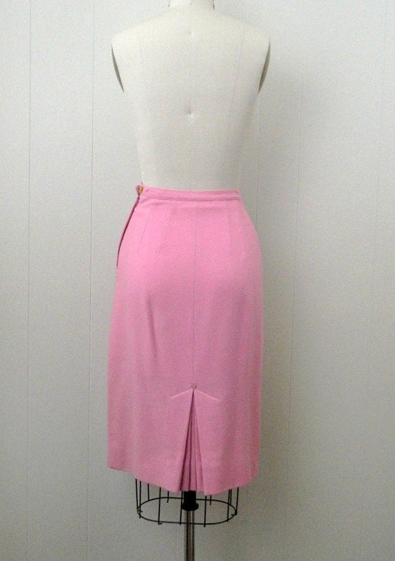 Pencil Skirt 60s Secretary Pink Pencil Skirt ... Extra Small to Small ... Oragami Kick Pleat by bottleblondevintage