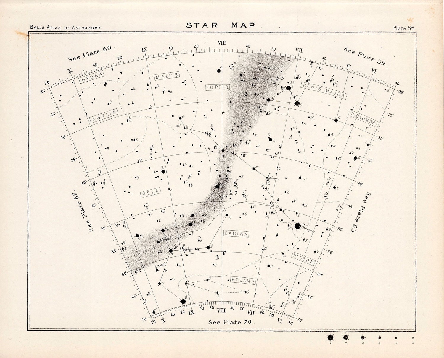 1892 star map arc 66 original antique print