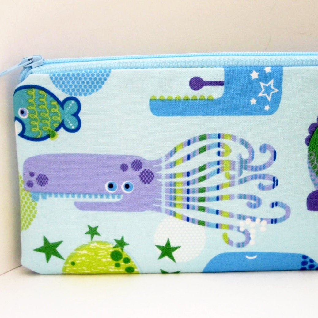Zippered Pencil Pouch SQUID SEA