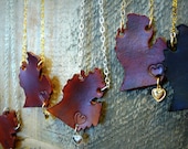 featherheart's signature "your state" necklace in leather. michigan mitt or any other state handcrafted just for you