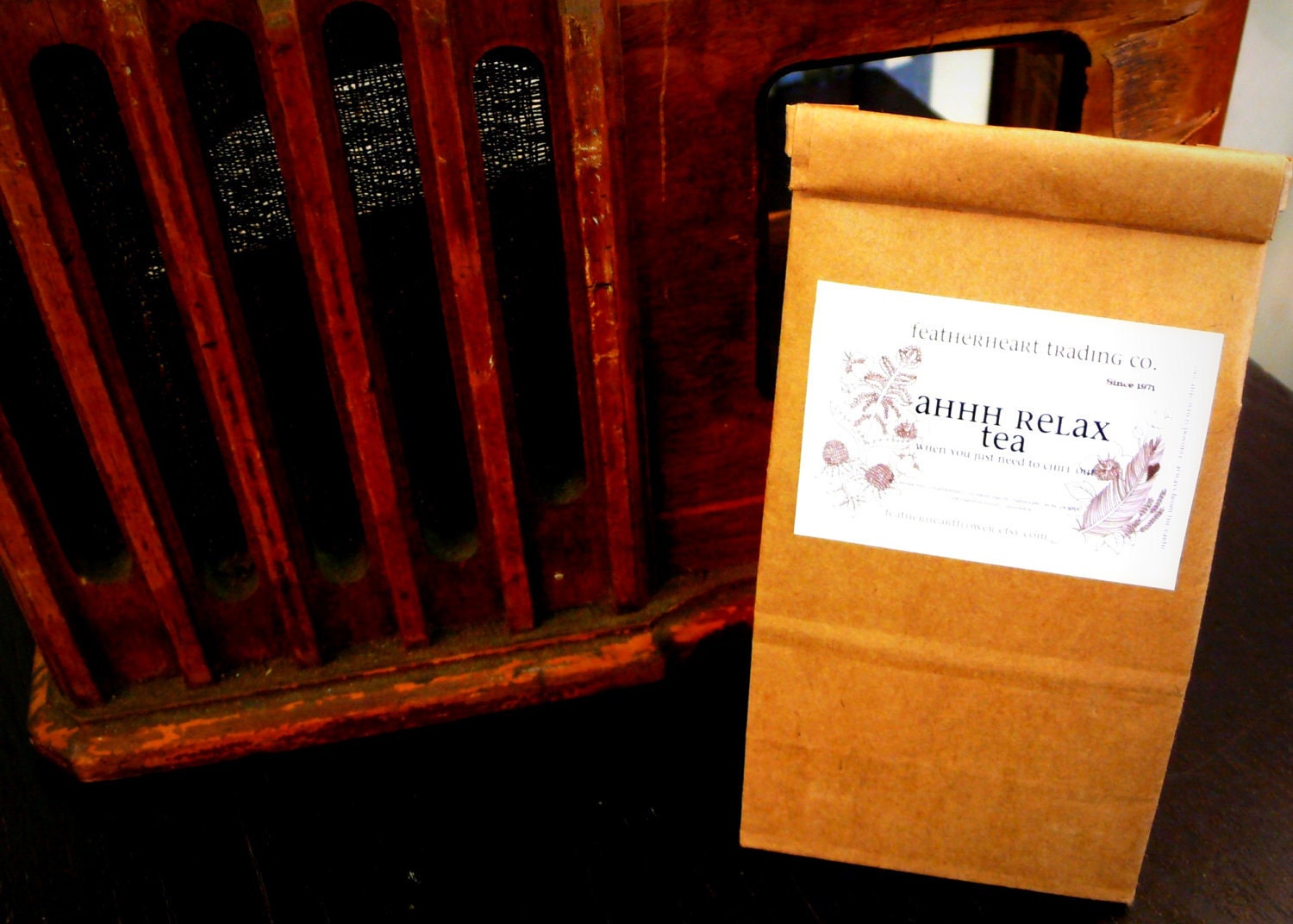 organic ahhh relax tea.  an enticing blend of chamomile, lemon balm and other magical herbs. great for chillin' out