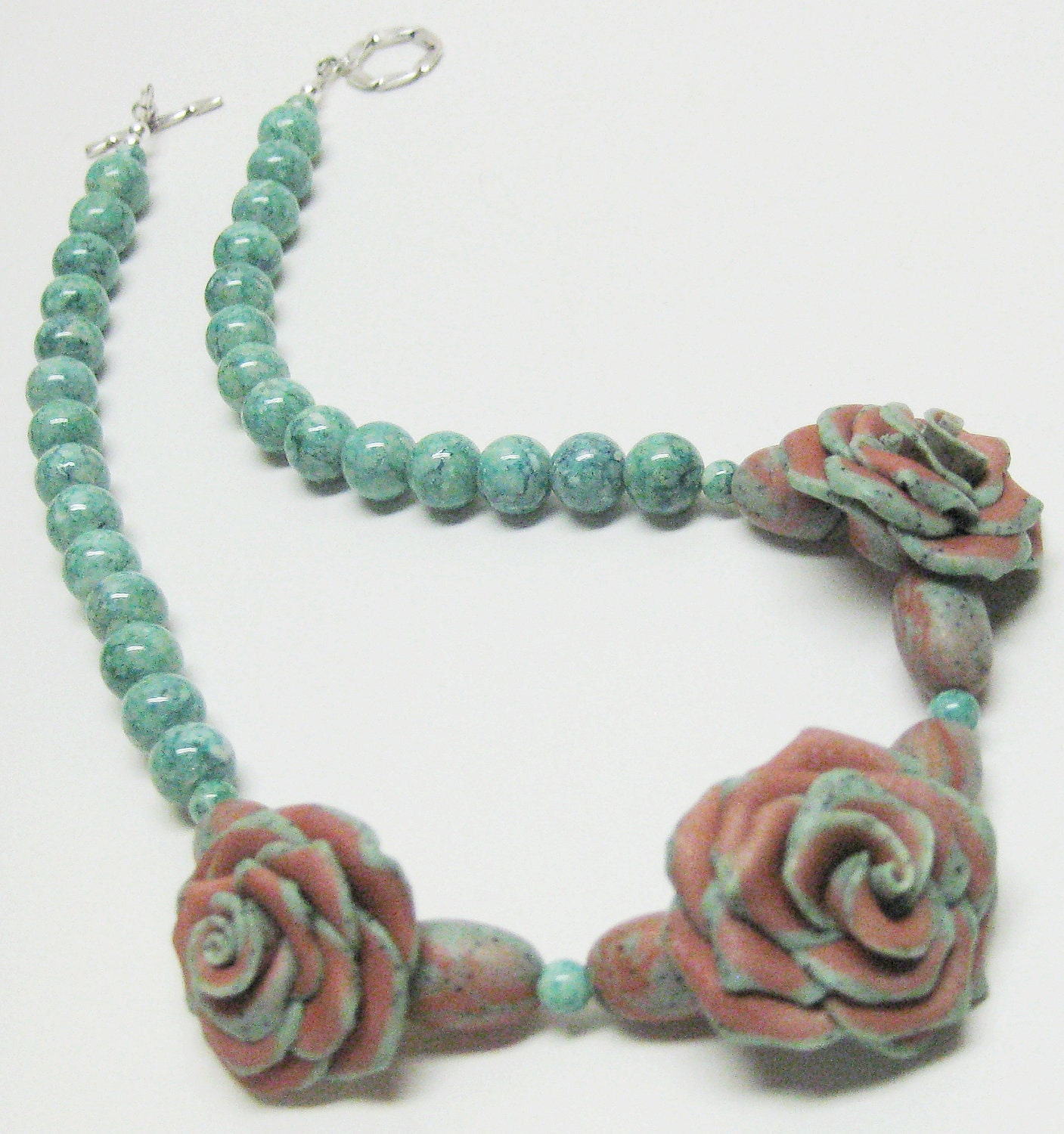 Coppery Brown Polymer Clay Rose Necklace
