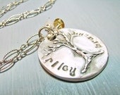 Personalized Stamped Tree of Life Necklace with natural gemstone birthstones