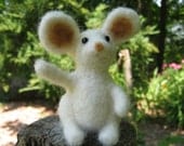 White mouse friend, needle felted animal fiber art