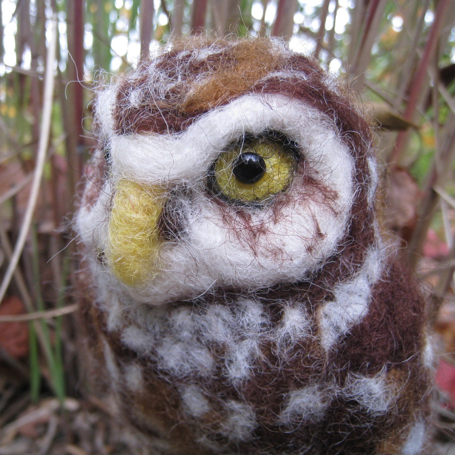 Mr. Burrowing Owl, needle felted bird fiber art sculpture