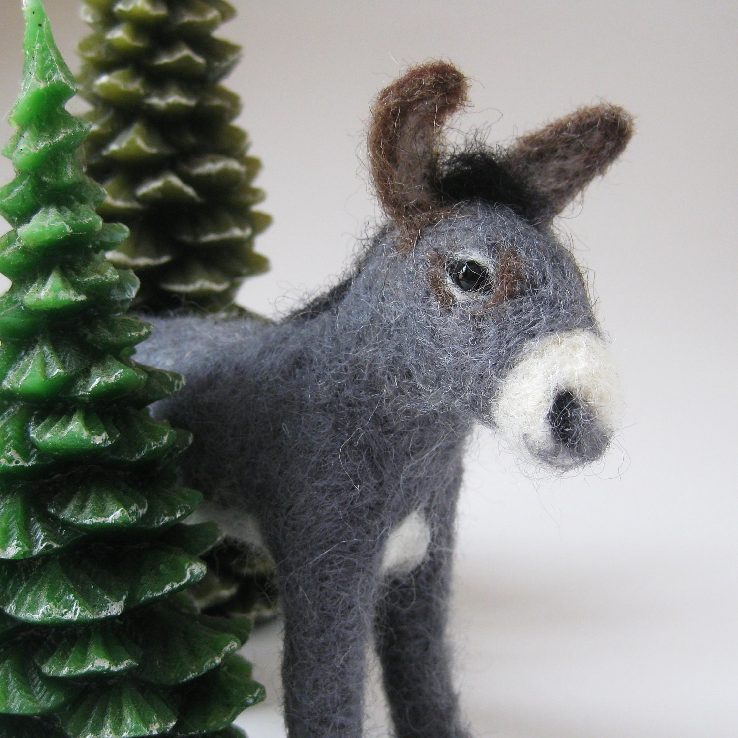 Grayson the Donkey, needle felted animal fiber sculpture