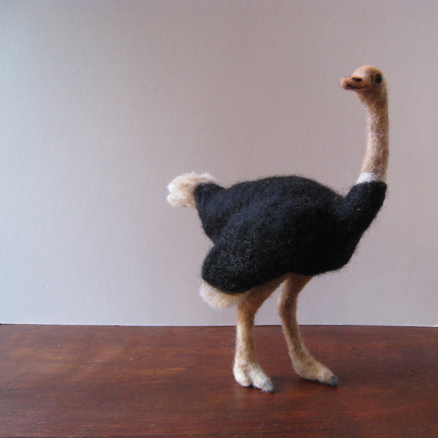 Mr. Ostrich, needle felted bird sculpture