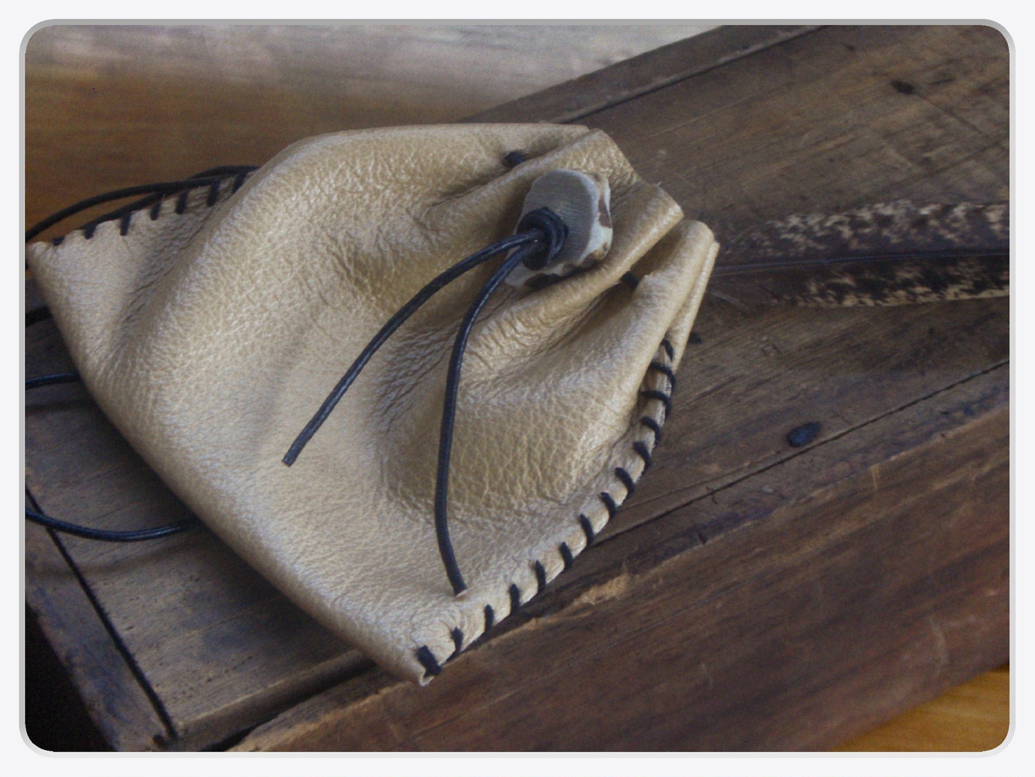 SOWI'NGWA: black-tailed deer. Genuine Tan Leather Medicine Bag Pouch and deer antler button. Handmade Rustic  By Gray Wolf's Mother