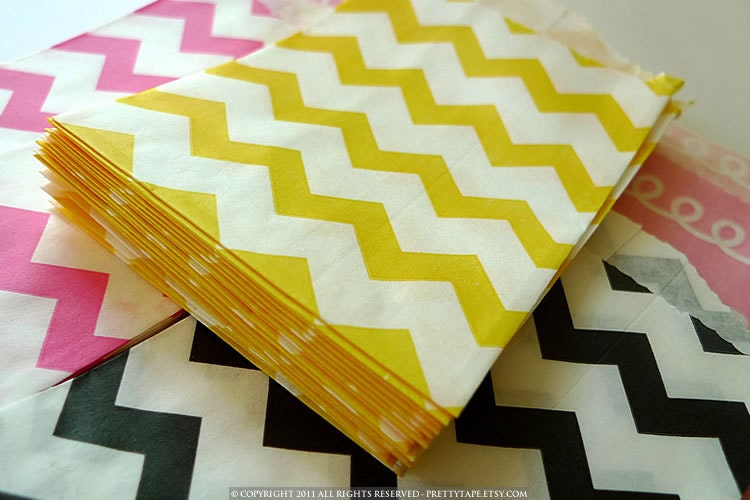 Chevron Paper Bags YELLOW 2.75 x 4 Pack of 20