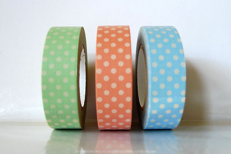 Baby Shower Decorations Washi Tape, Green, Peach Pink, Blue Polka Dots Set of 3 from PrettyTape