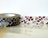 Japanese Washi Tape - Brown Bird Tree, Leaves, Fall Pattern Masking Tape 15mm