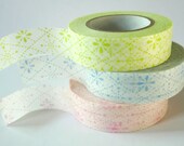 Flower Stitch Pink Blue Green Japanese Washi Tape Set of 3 packaging and gift wrap