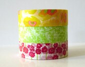 Japanese Washi Tape Yellow POPPY, Green Leaves, Pink Poppy Flowers masking tapes - Set of 3 PrettyTape
