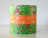 Japanese Washi Tape JADE Green - Pink Rose ORANGE Polka Dots masking tapes - Set of 3 PrettyTape