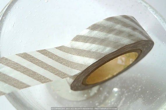 Japanese TAN GREY Stripe Washi Tape 15mm - MT Gray Wedding Votives Decor